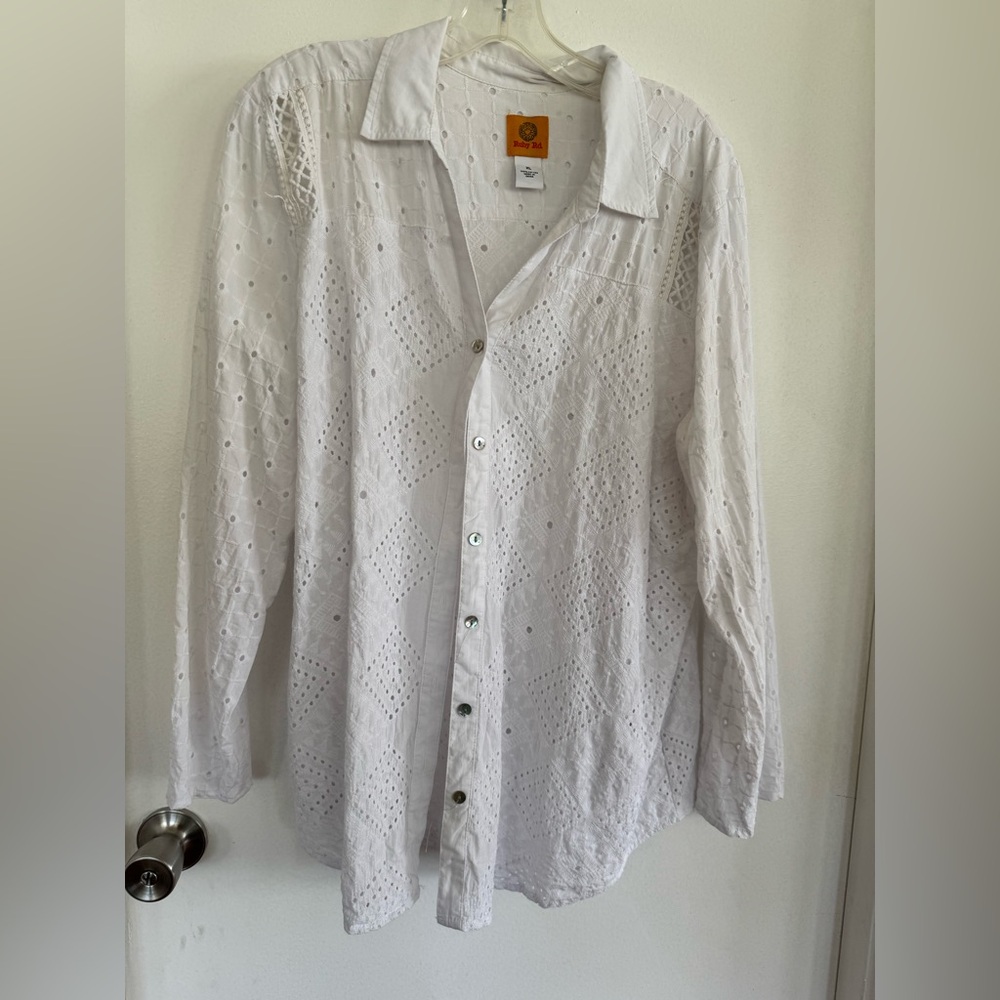 White Eyelet Button-Up Shirt